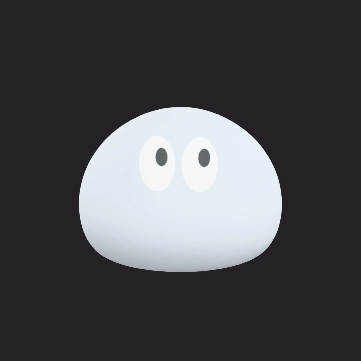 Carlos-kun, a small round pale-blue companion with curious eyes.
