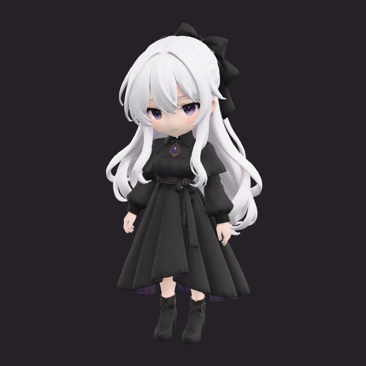 Leto with silver hair, a black ribbon and a long black outfit.